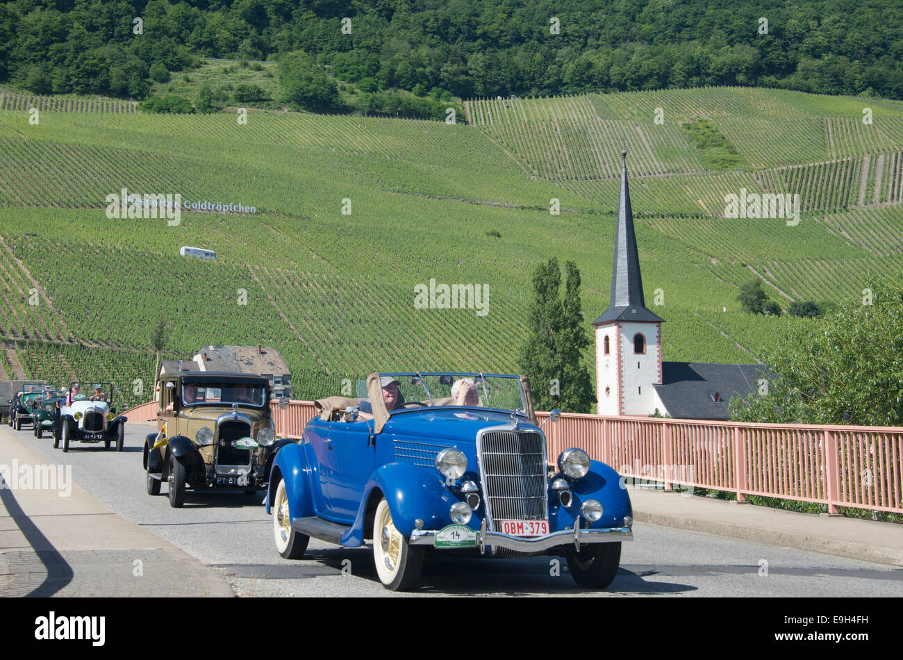 Vintage car rally Piesport Moselle Valley Germany Stock Photo
