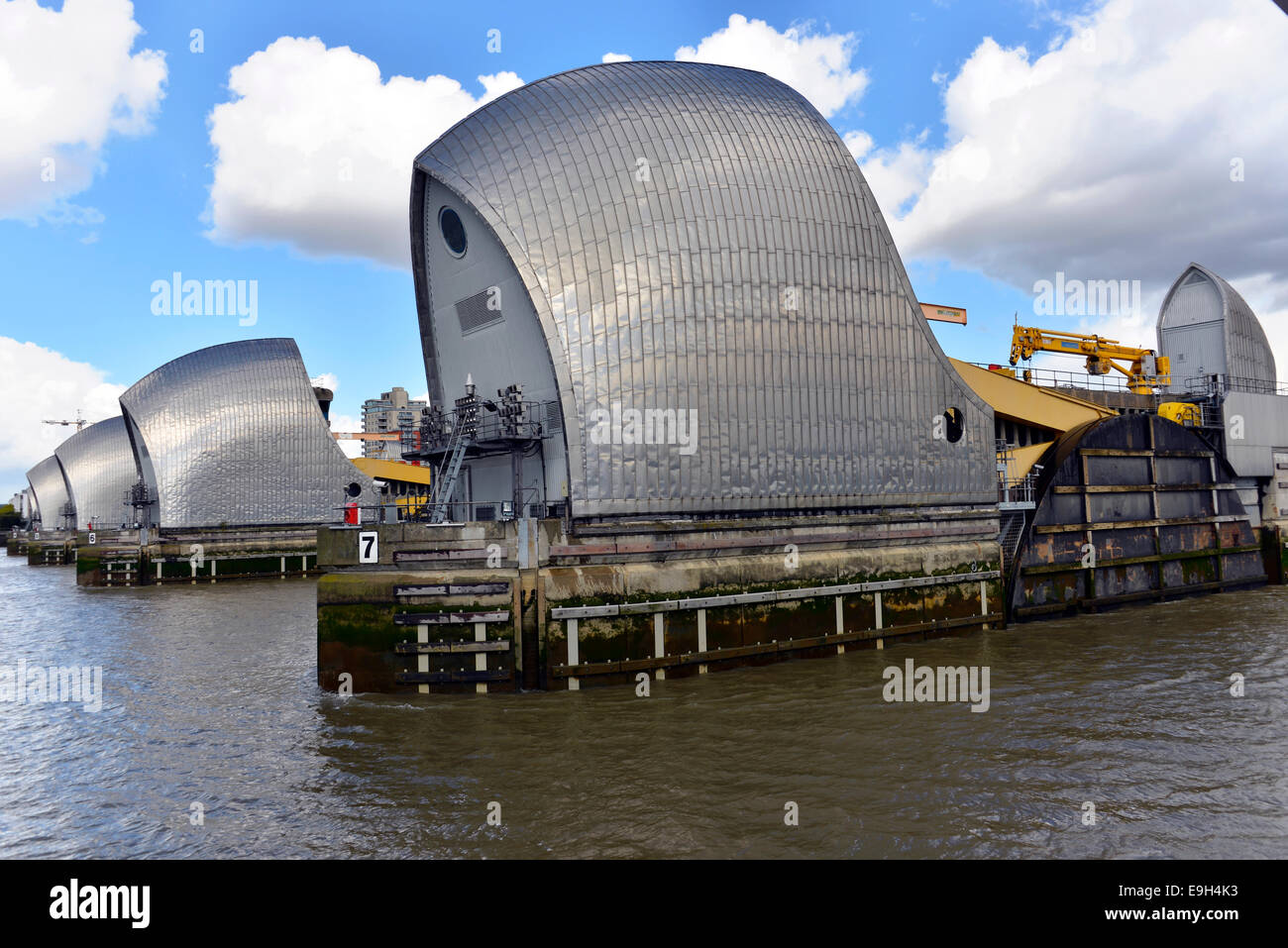 Gates of the Thames Barrier in the normal open position, flood ...