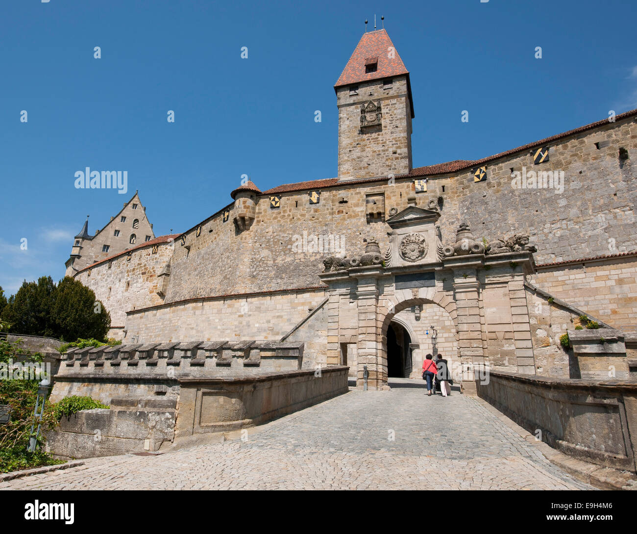 Entrance gate and Bulgarians' Tower, Veste Coburg or Coburg Fortress, Coburg, Upper Franconia, Bavaria, Germany Stock Photo