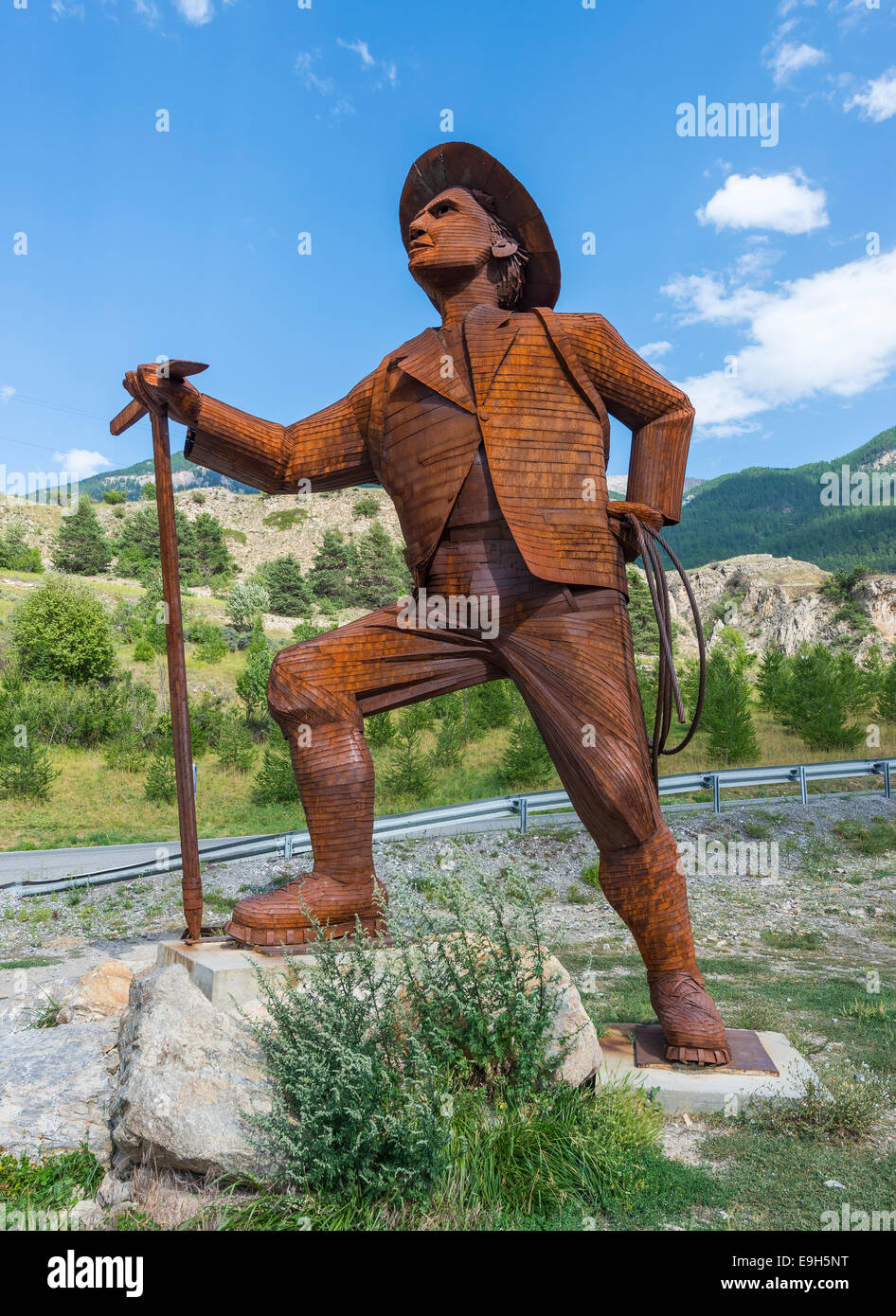 Metal statue for the British mountaineer Edward Whymper, by artist Christian Burger, Département Hautes-Alpes Stock Photo