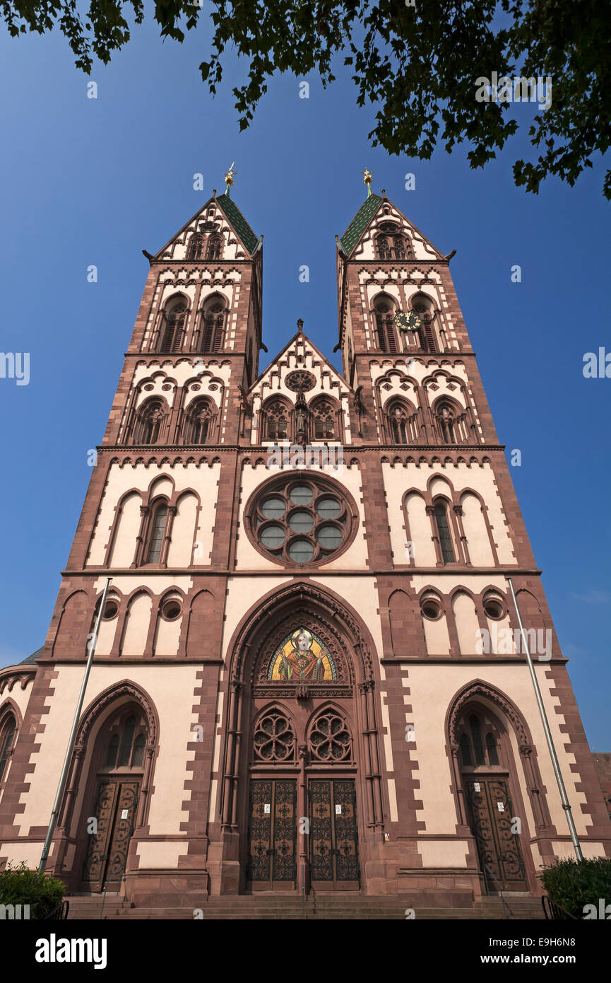 Herz Jesu-Kirche, or Sacred Heart Church, built in the style of Historicism, consecrated in 1897, Freiburg, Baden-Württemberg Stock Photo