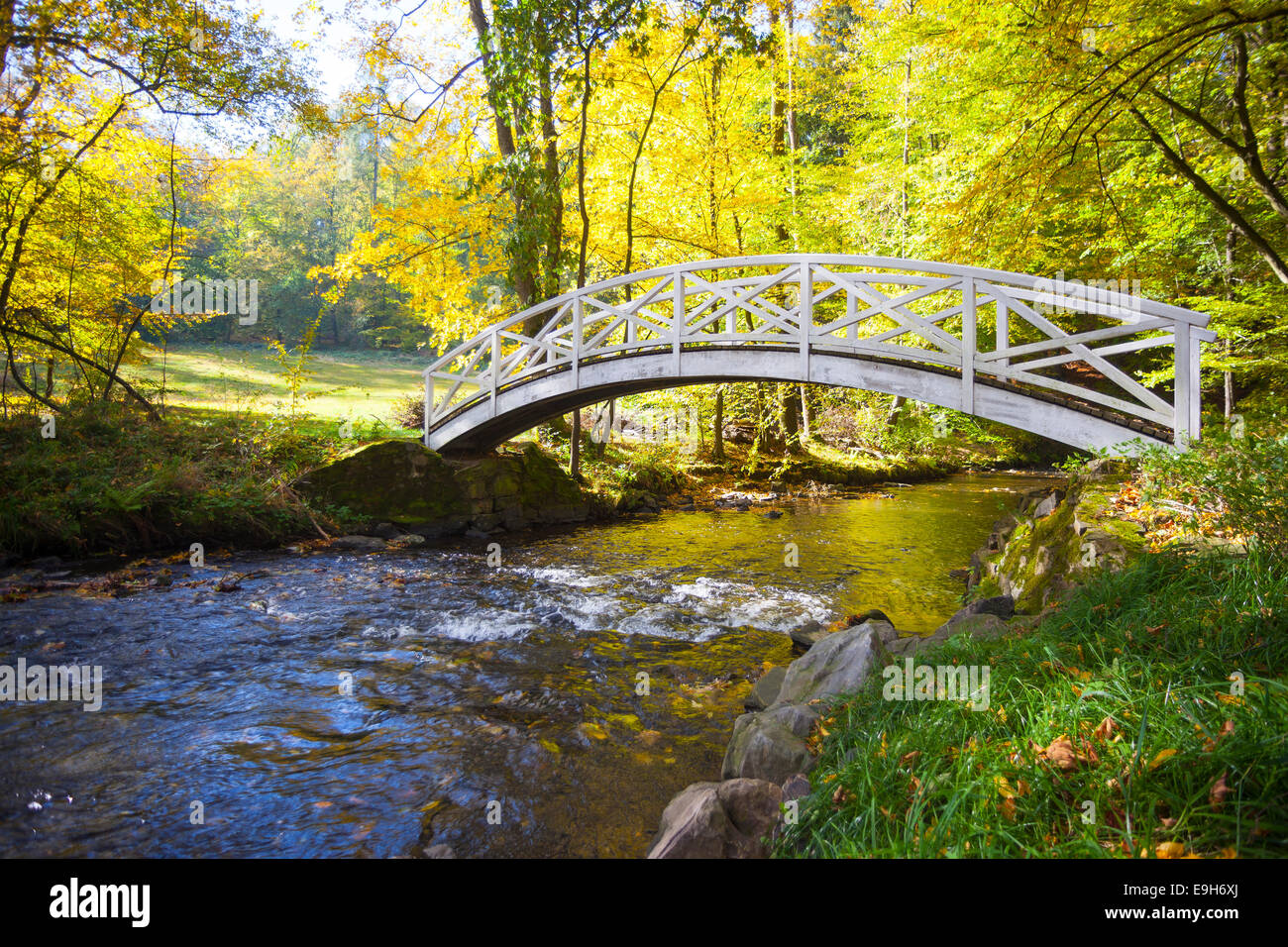 Bridge in the landscaped garden of Seifersdorfer Valley crossing the