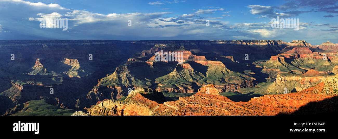 View of the Grand Canyon in the evening light, viewing point Mather Point, South Rim, Grand Canyon, at Tusayan, Arizona, USA Stock Photo