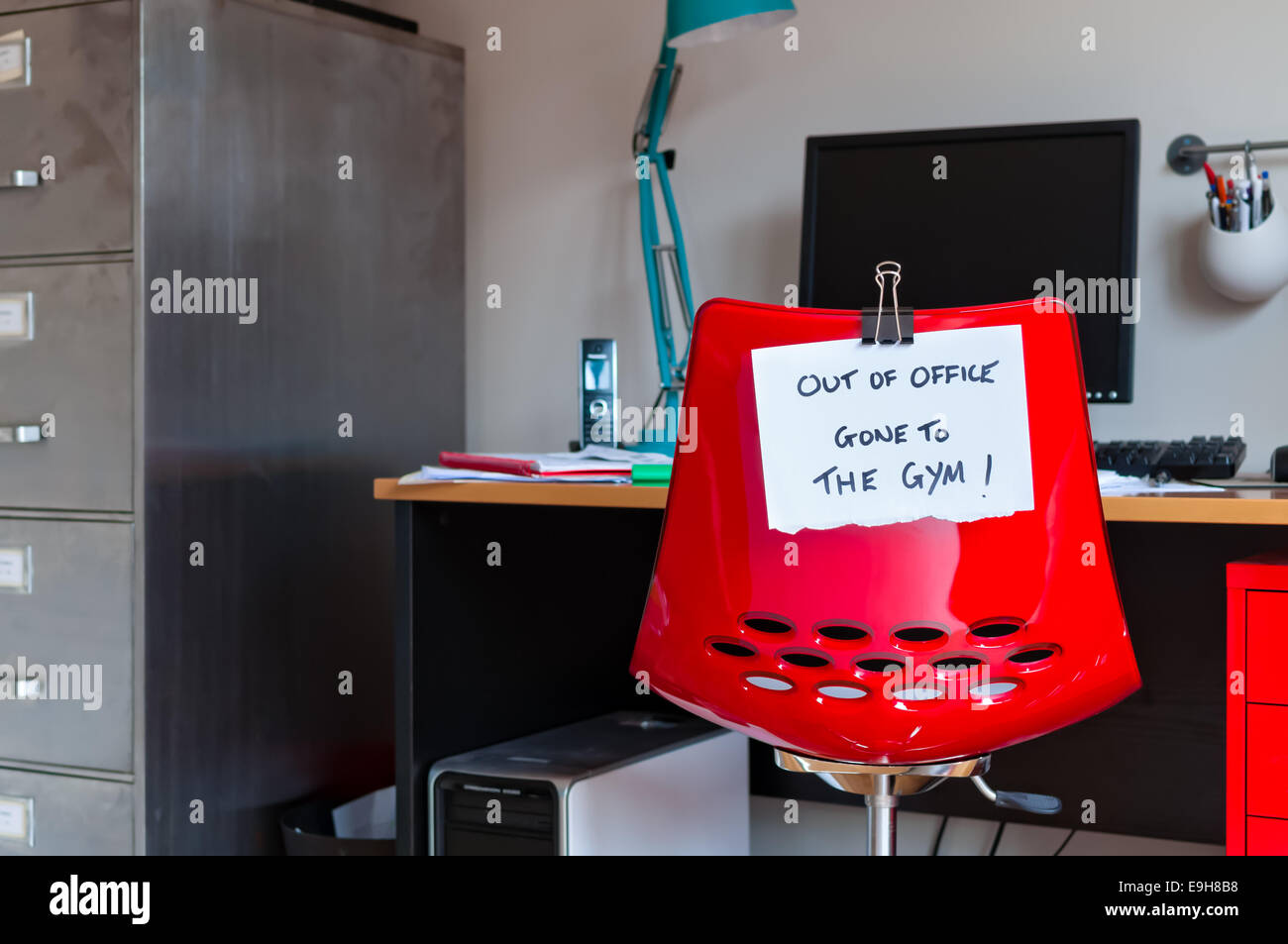 Out of Office. Gone to The Gym! Stock Photo