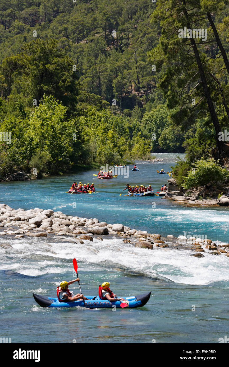 Paddlers, rafting on the Köprüçay River, Köprülü Canyon National Park, Antalya Province, Turkey Stock Photo