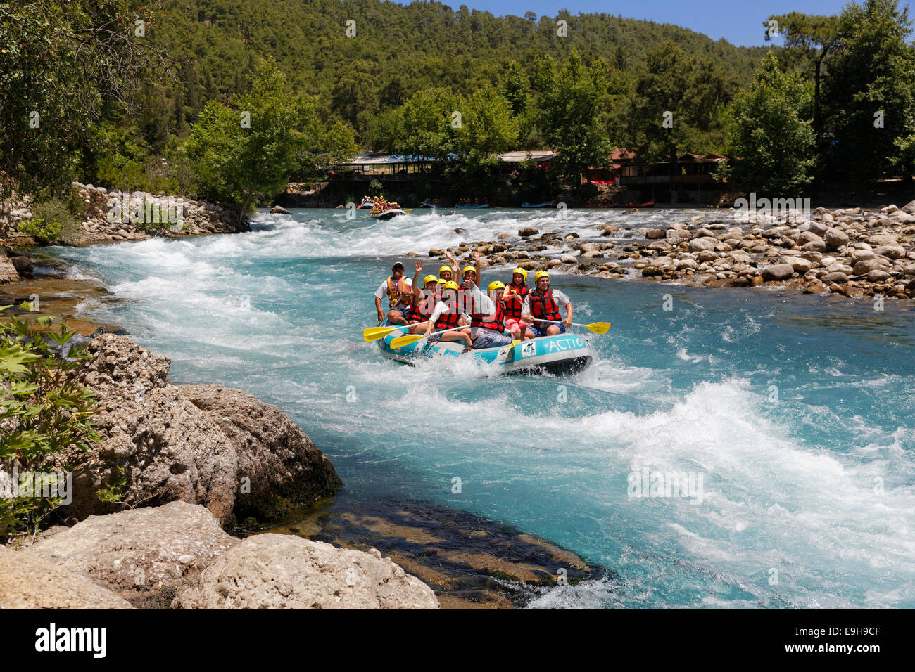 Paddlers, rafting on the Köprüçay River, Köprülü Canyon National Park, Antalya Province, Turkey