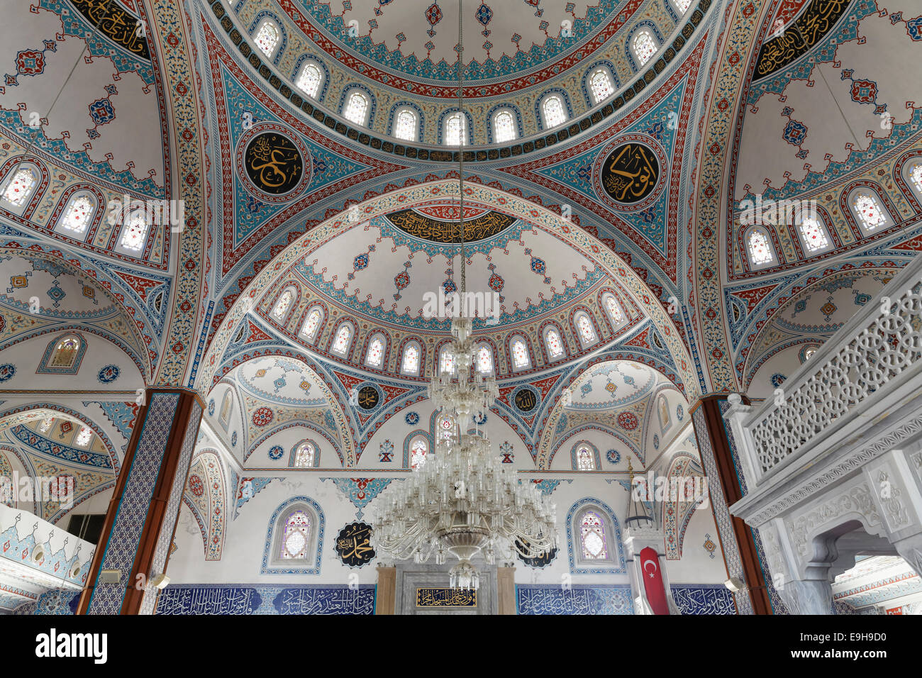 Ceiling paintings, Merkez Kulliye Mosque, Manavgat, Antalya Province, Turkey Stock Photo