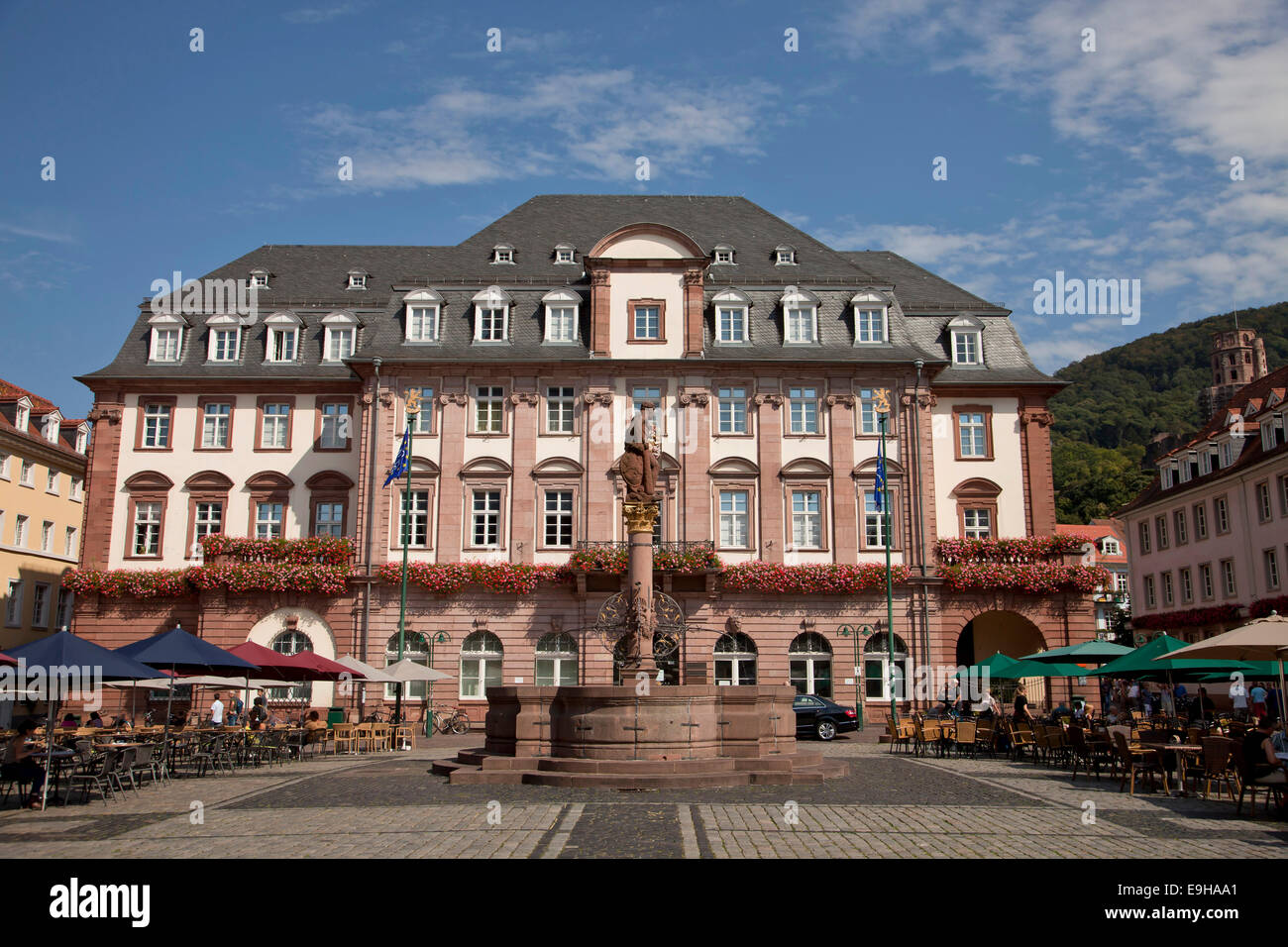 Heidelberg Town Hall with the Hercules Fountain in the market square