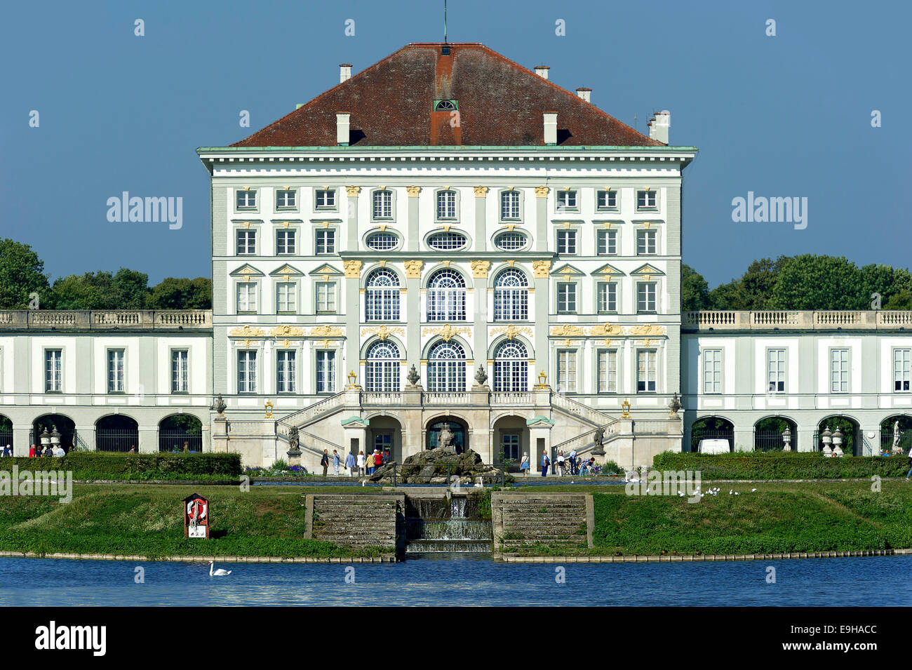 East side with canal, Nymphenburg Palace, Munich, Upper Bavaria, Bavaria, Germany Stock Photo