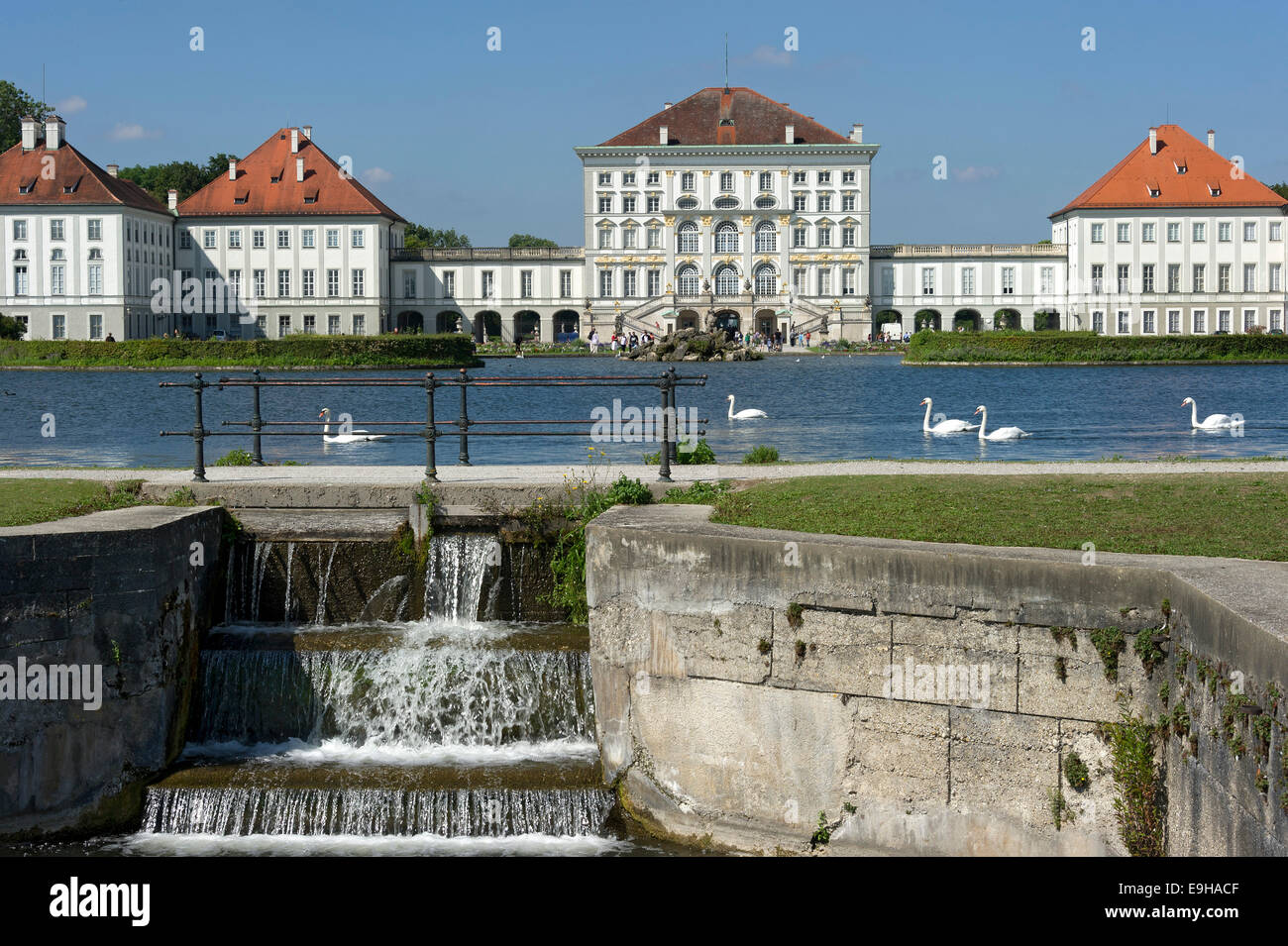 East side with canal, Nymphenburg Palace, Munich, Upper Bavaria, Bavaria, Germany Stock Photo