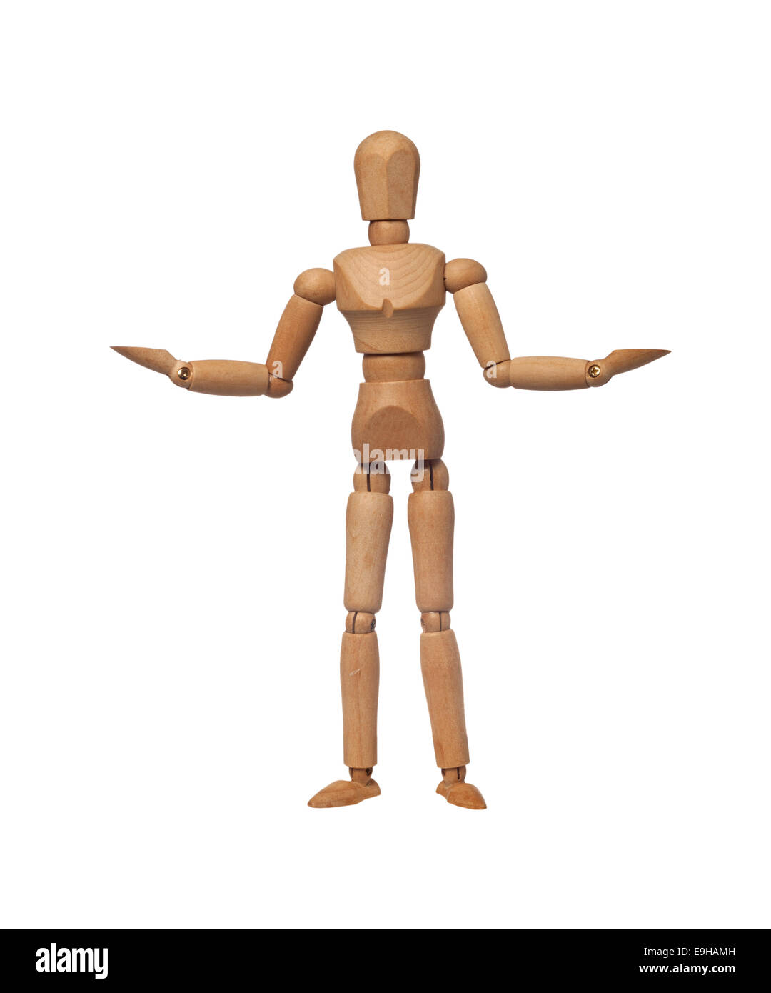 Figurine weighing both sides with its hands isolated on white background Stock Photo