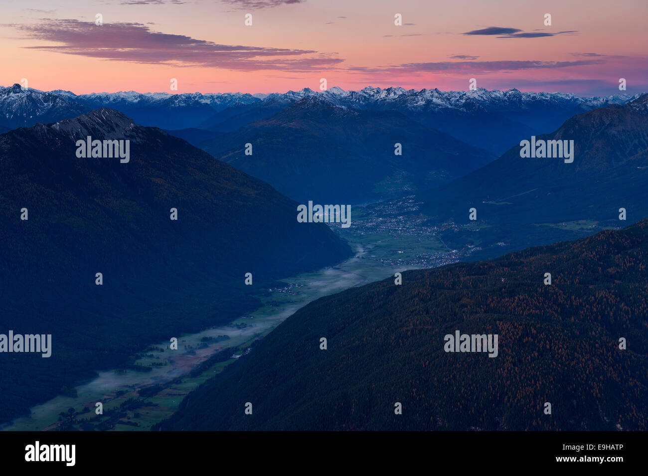 Sunset over Imst and the Inn Valley, Ehrwald, Tyrol, Austria Stock Photo