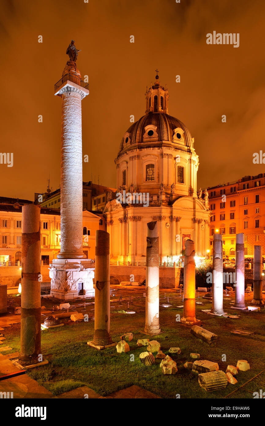 Church of Santa Maria di Loreto and Trajan's Column, in the evening, Rome, Lazio, Italy Stock Photo
