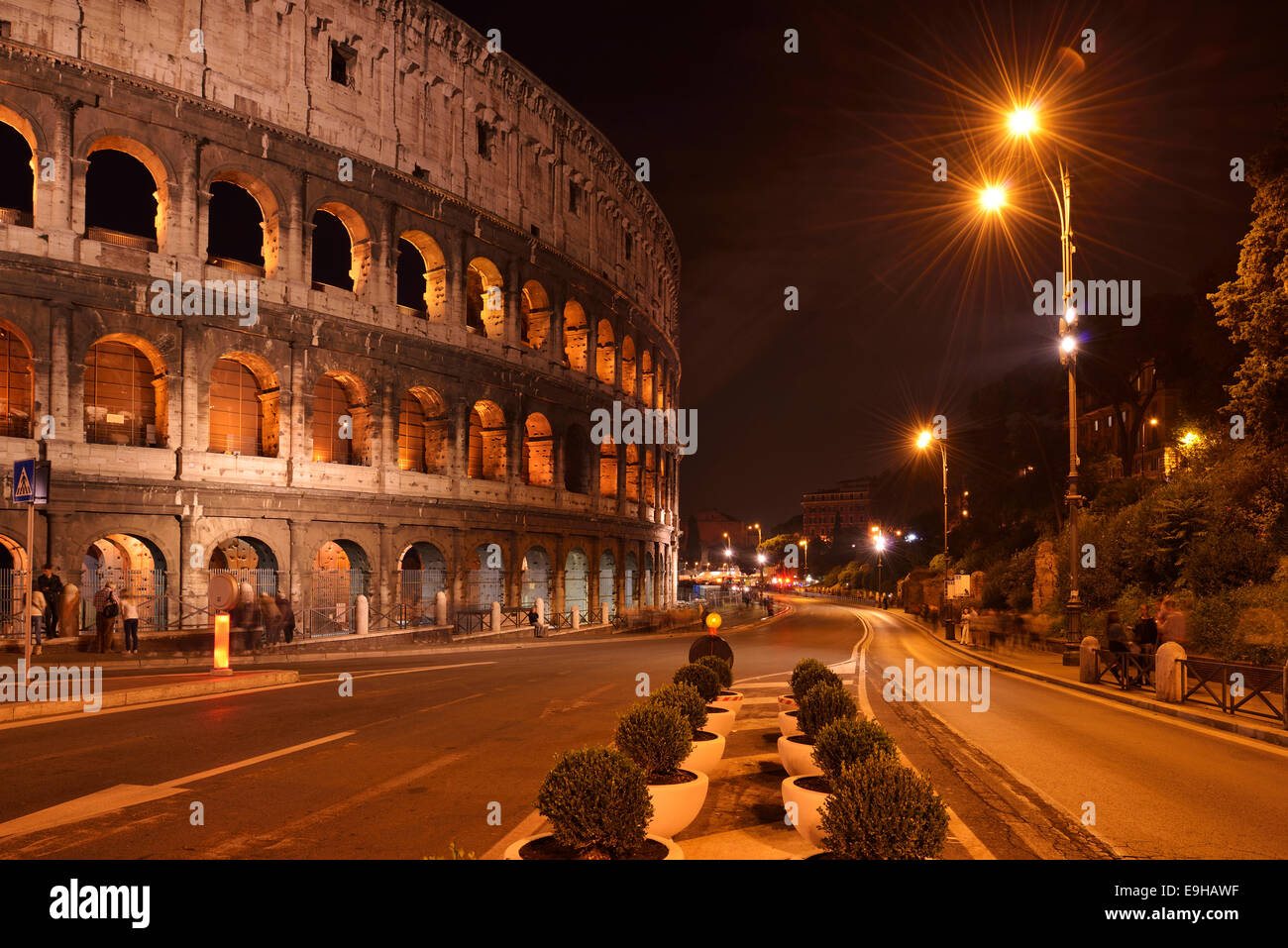 Illuminated Colosseum at night, Rome, Italy Stock Photo