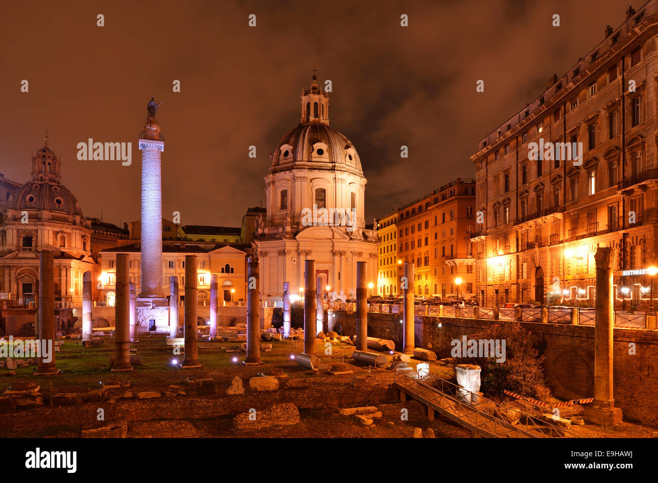 Church of Santa Maria di Loreto and Trajan&#39;s Column, in the evening, Rome, Lazio, Italy Stock Photo