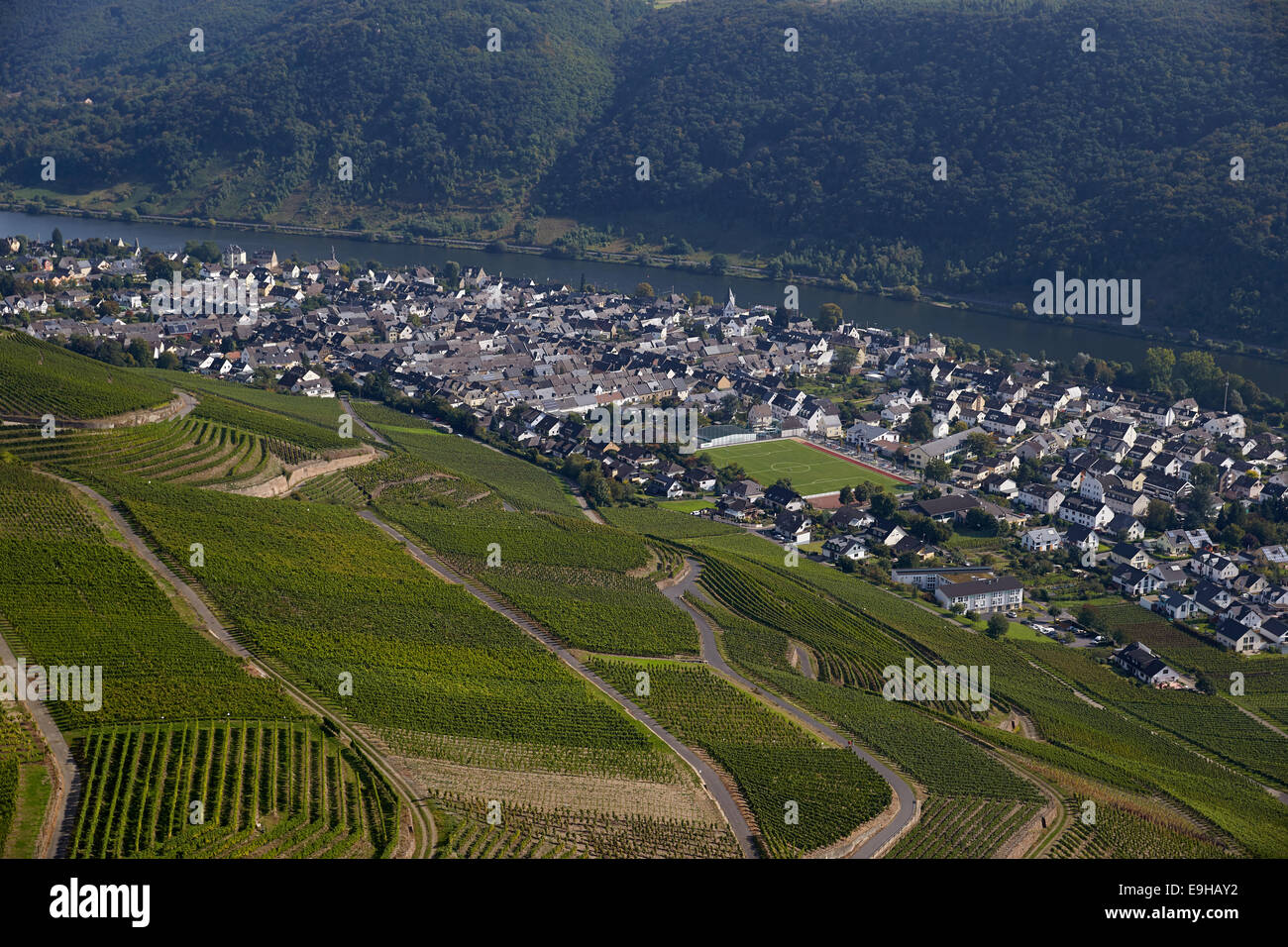 Winningen in the Moselle Valley, aerial view, Winningen, Rhineland-Palatinate, Germany Stock Photo