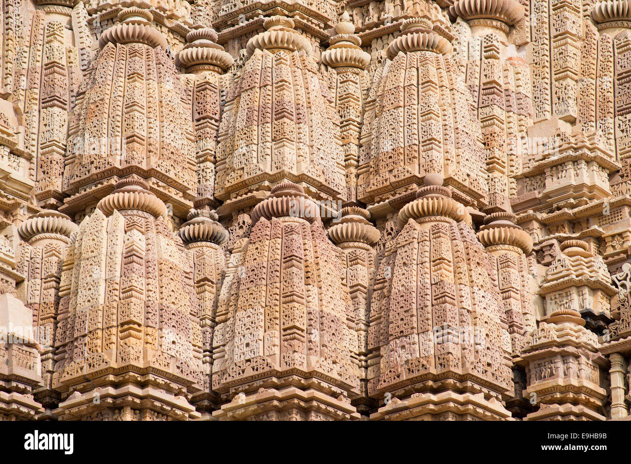 Ornaments on Shikhara Tower, Kandariya Mahadeva Temple, Western Group, Khajuraho Group of Monuments, UNESCO World Heritage Site Stock Photo