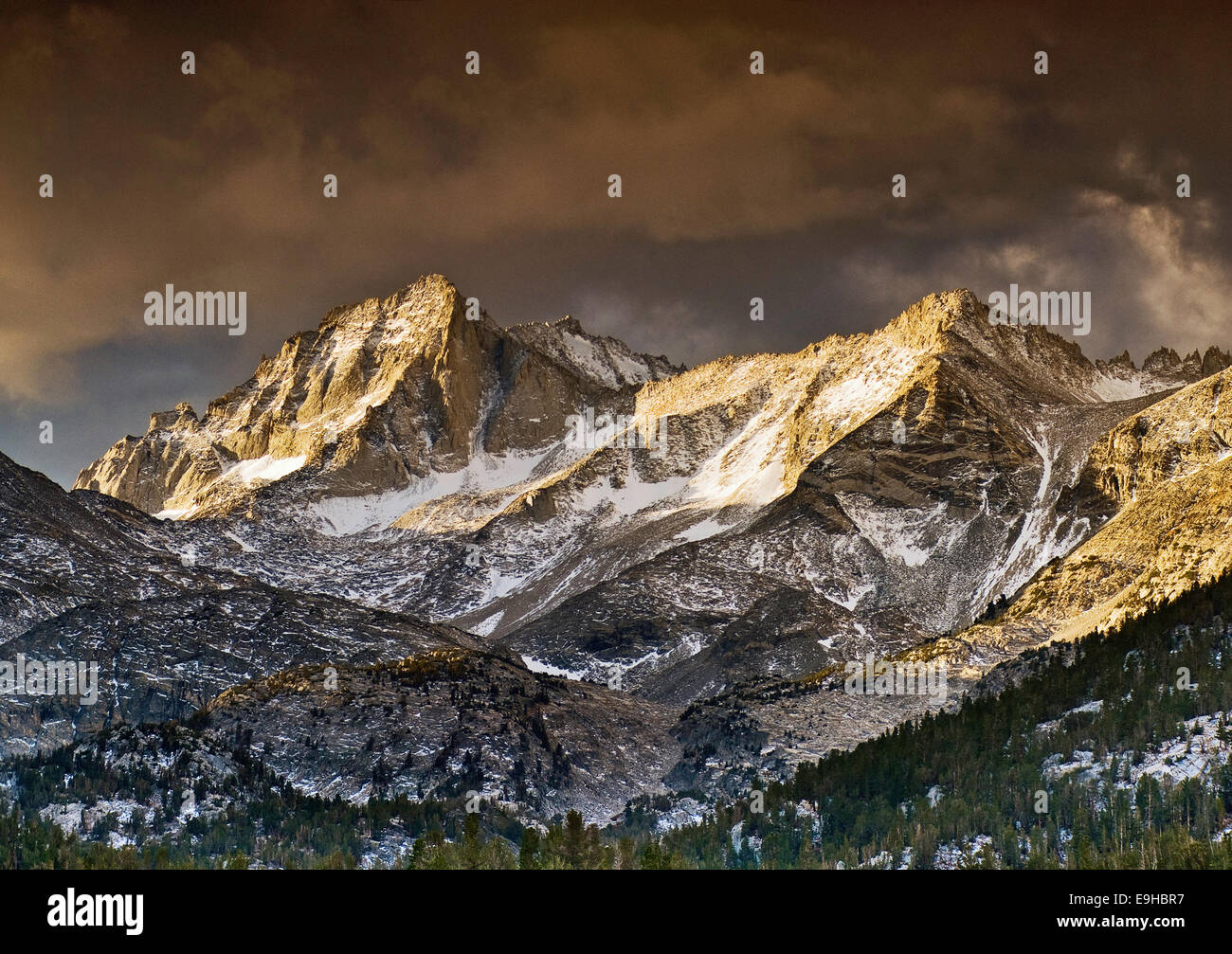 Bear Creek Spire, Mt Dade over Little Lakes Valley, John Muir Wilderness, Inyo Nat Forest, Eastern Sierra Nevada, California USA Stock Photo