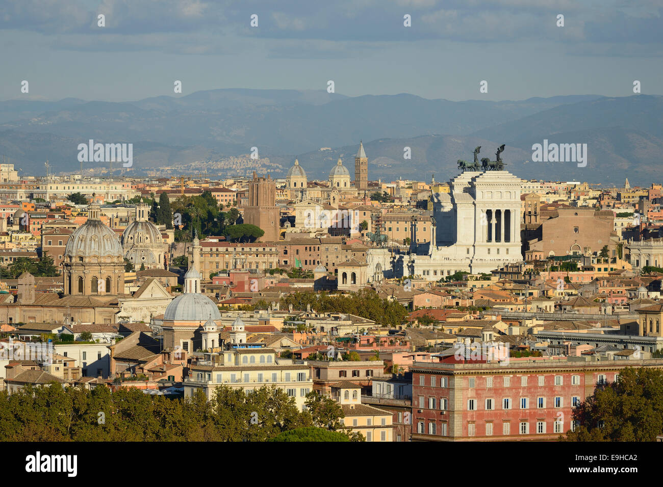Rome. Italy. View across the city towards Piazza Venezia  from Piazza Garibaldi on the Gianicolo hill. Stock Photo