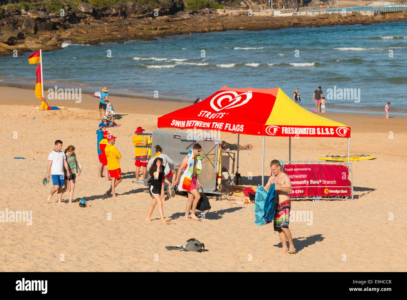 surf life saving club lifeguards on freshwater beach,sydney,new south
