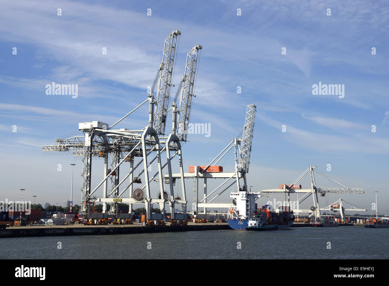 Container bridge in the harbor of Rotterdam Stock Photo