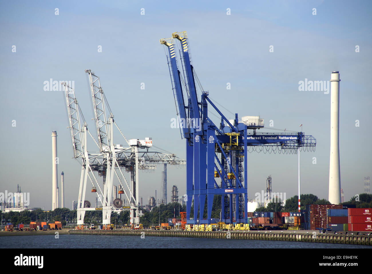 Container bridge in the harbor of Rotterdam Stock Photo