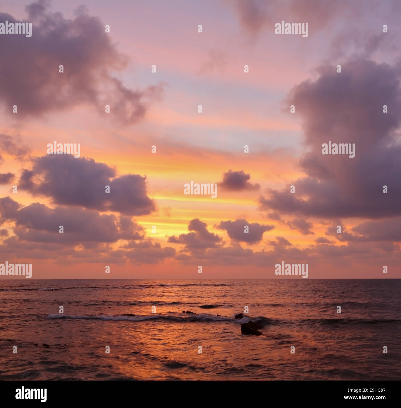 Enchanting sunset on Mediterranean sea Stock Photo