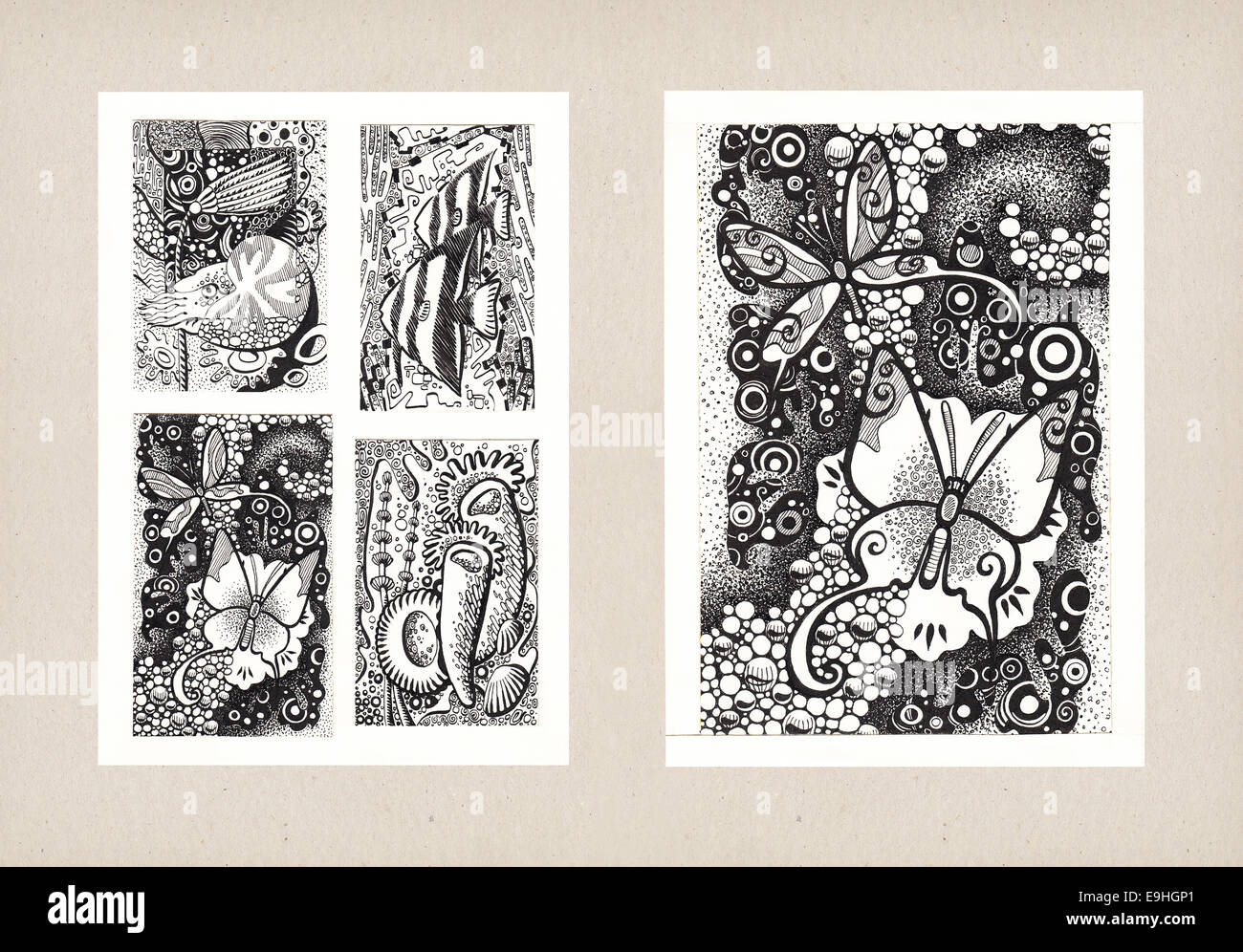 Illustrations of Animal Themes (Ink) Stock Photo