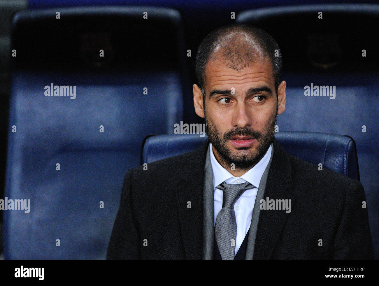 Barcelona Nov 10 Josep Pep Guardiola Sitting On The Bench At The Stock Photo Alamy