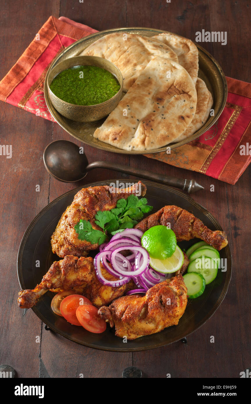 Chicken Chargha. Marinated fried chicken India Pakistan Food Stock