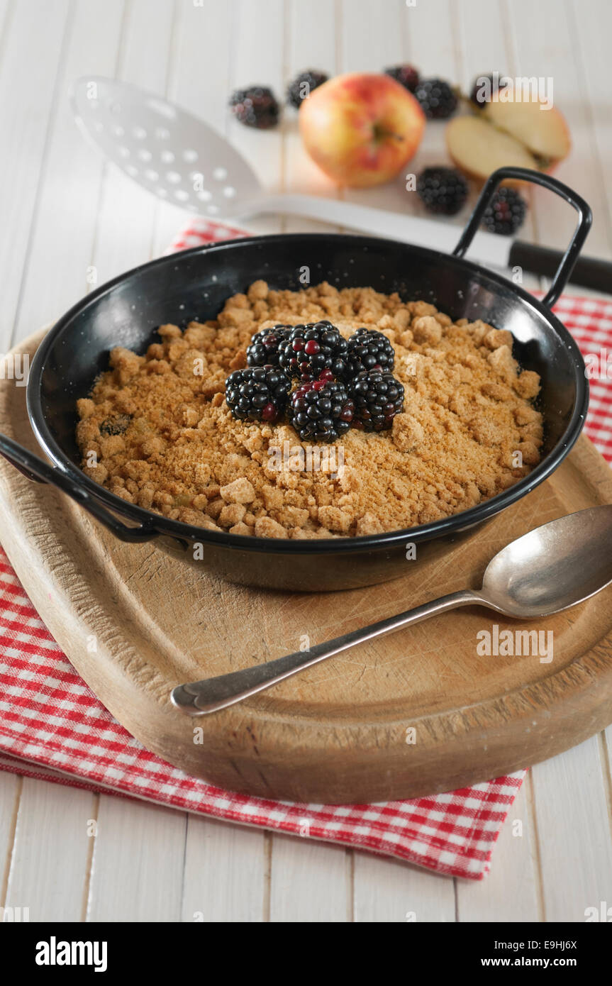 Blackberry and apple crumble. Stock Photo