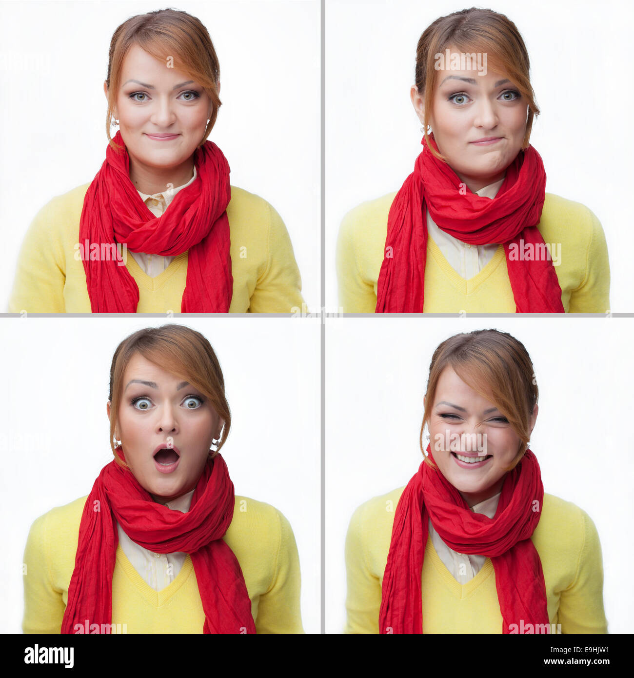 woman emotions collage isolated on white Stock Photo - Alamy