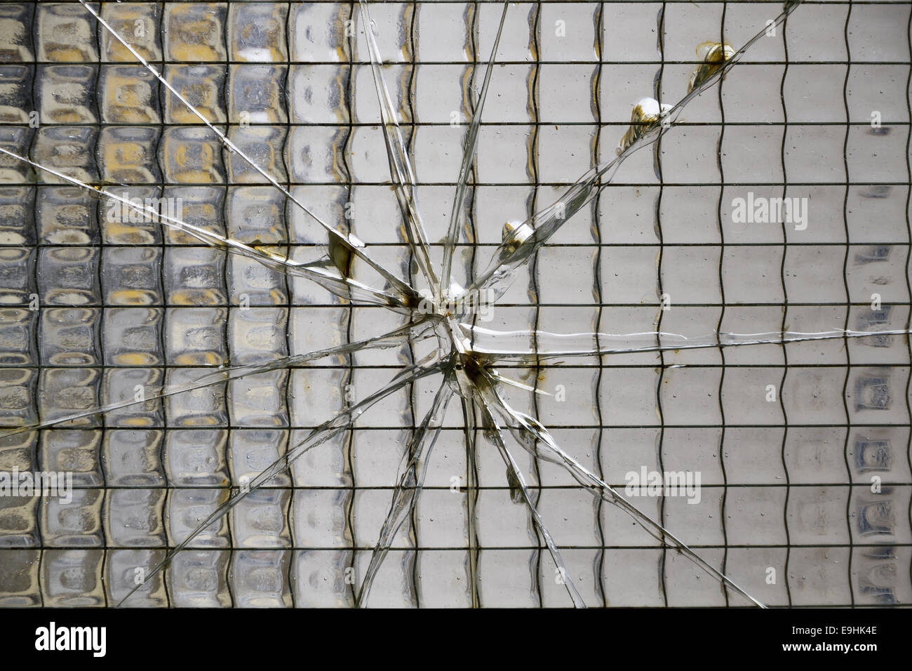 broken safety glass pane Stock Photo