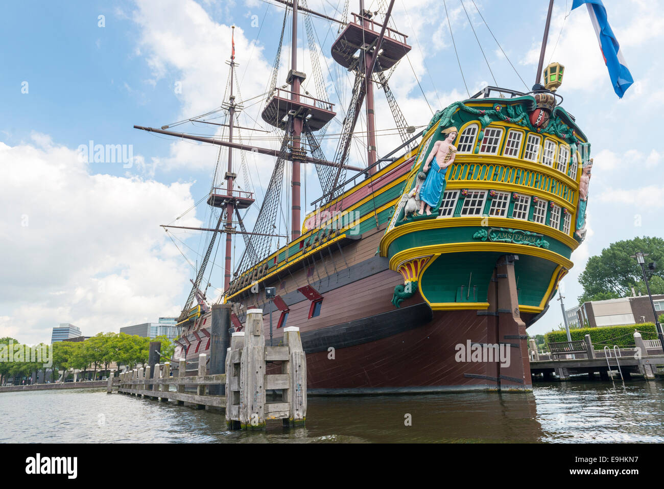 The Stad Amsterdam (City of Amsterdam) is a three-masted clipper, Amsterdam, Netherlands Stock Photo