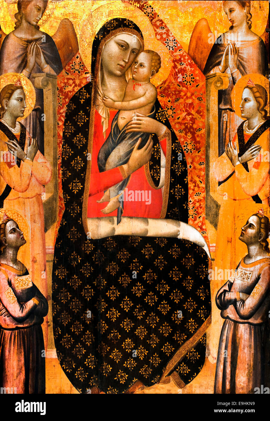 Mary Virgin with six Angels by Master 1310 Pistoia painter early fourteenth century Italy Italian Stock Photo