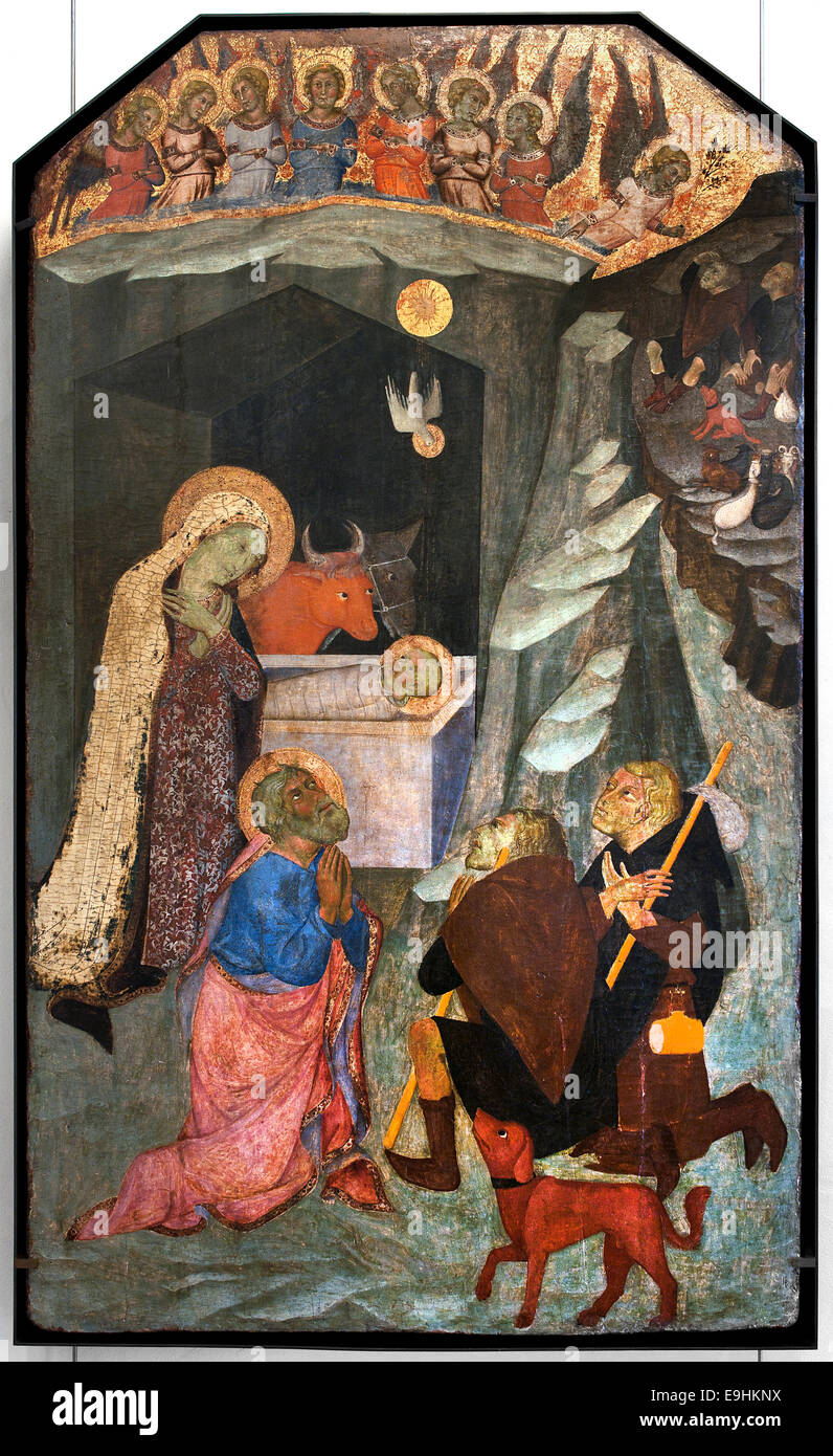 The Adoration of the Shepherds by Bartolo di Fredi ( Battilori ) 1330 – 1410  Italian painter born in Siena Italy Stock Photo