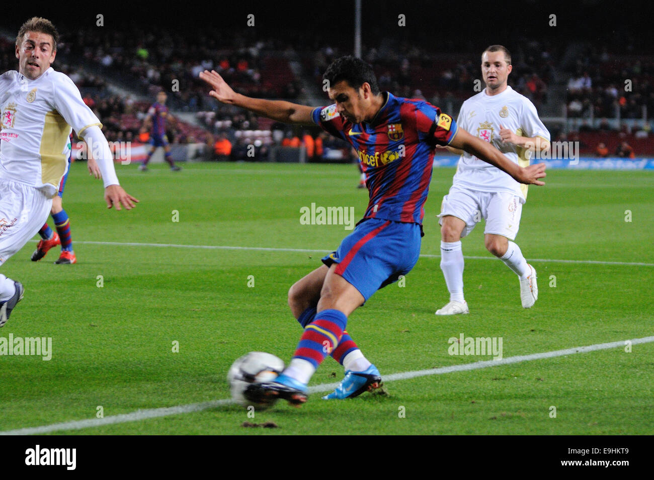 BARCELONA - NOV 10: Pedro Rodriguez, F.C Barcelona player, plays against Cultural Leonesa at the Camp Nou Stadium. Stock Photo