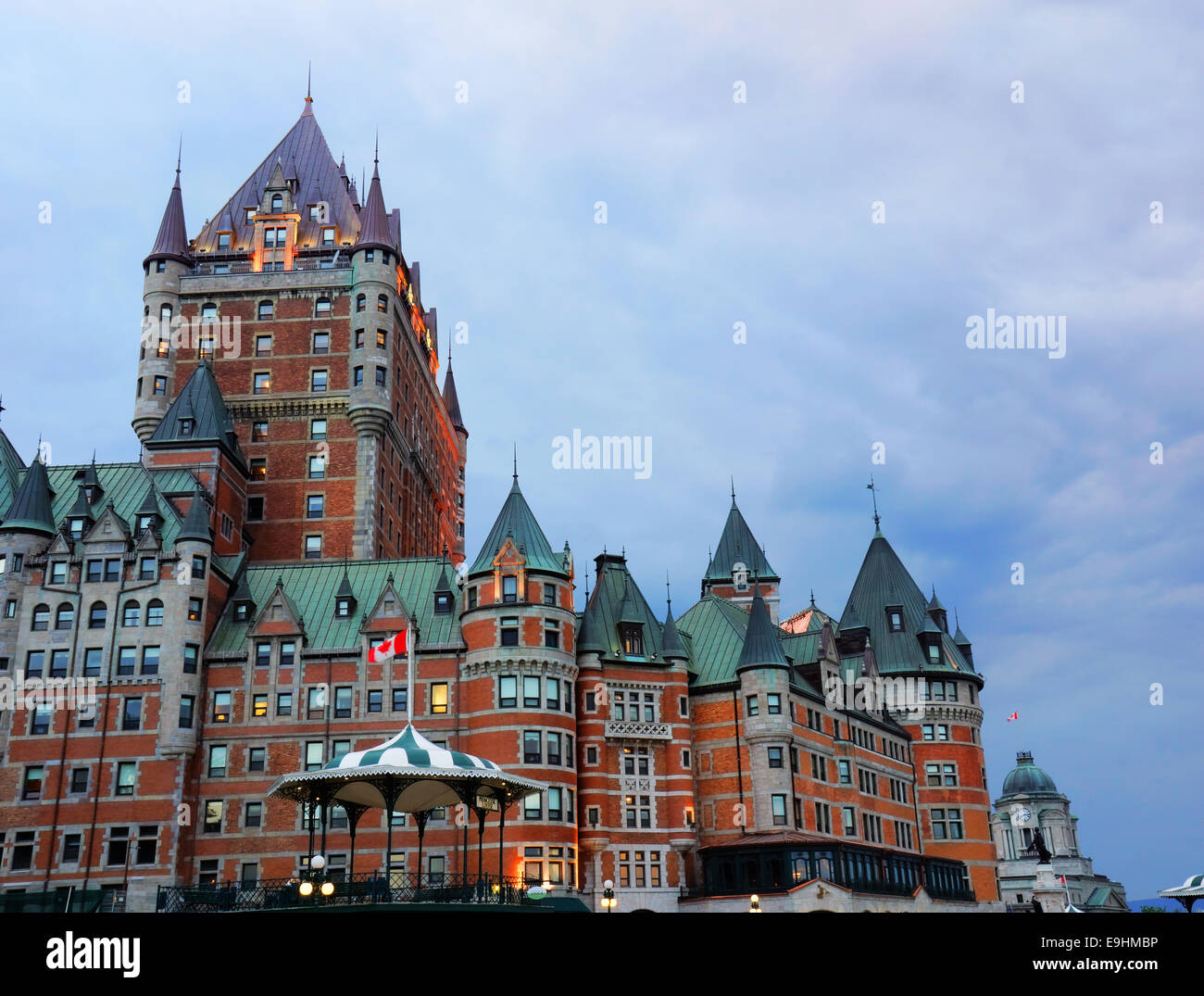 Chateau Frontenac at dusk, Old Quebec, Canada, historical landmark Stock Photo