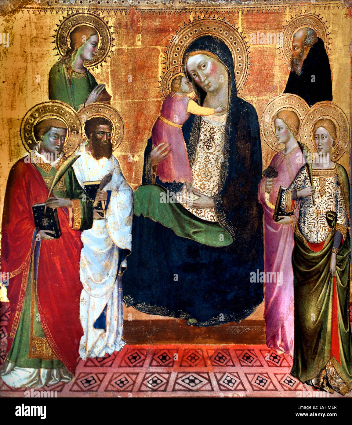 The Virgin with Child and six Saints by Ambrogio di Baldese Florence 1352-1429 Italy Italian Stock Photo