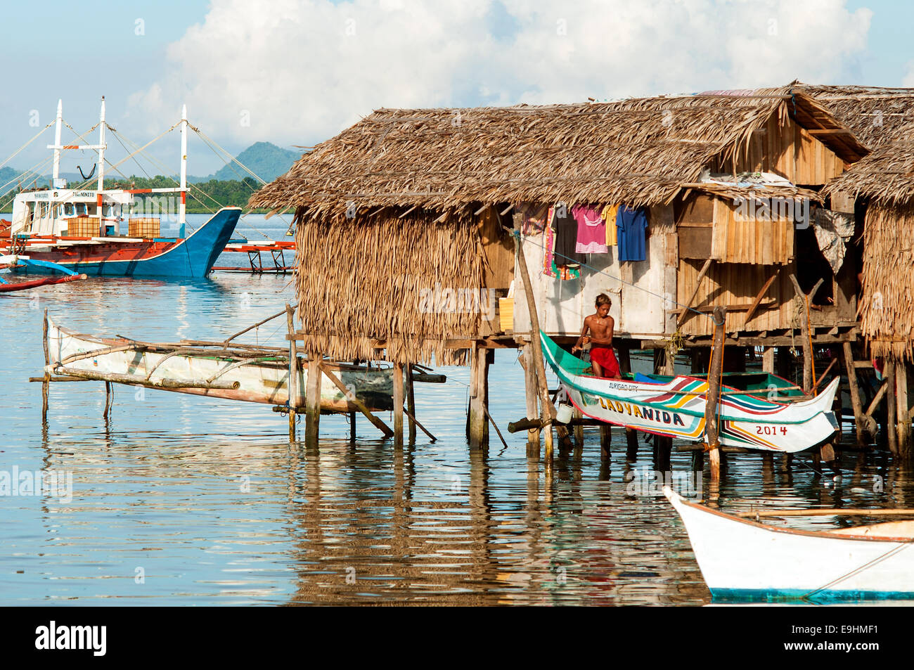 Port area with stilt nipa houses, Surigao, Mindanao, Philippines Stock