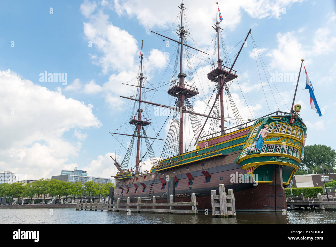 The Stad Amsterdam (City of Amsterdam) is a three-masted clipper, Amsterdam, Netherlands Stock Photo
