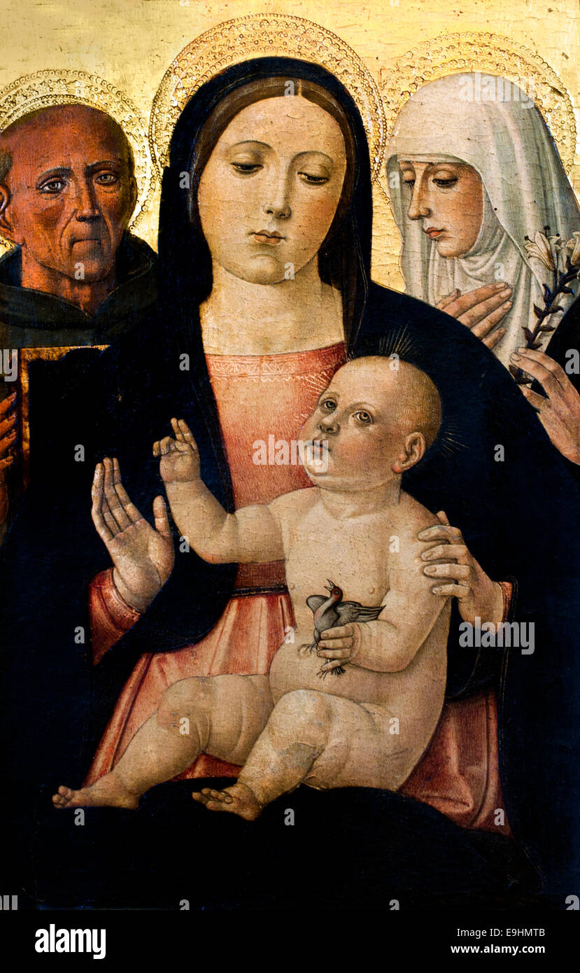 The Virgin and Child  between St Bernardino Sainte Catherine de Sienne by Girolamo di Benenuto 1470-1524 Italy Italian Stock Photo