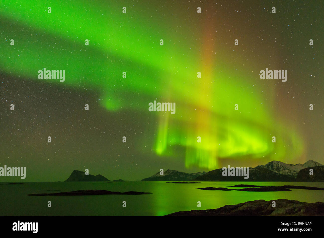 The Aurora Borealis, northern lights, photographed in Sommaroy, Norway Stock Photo