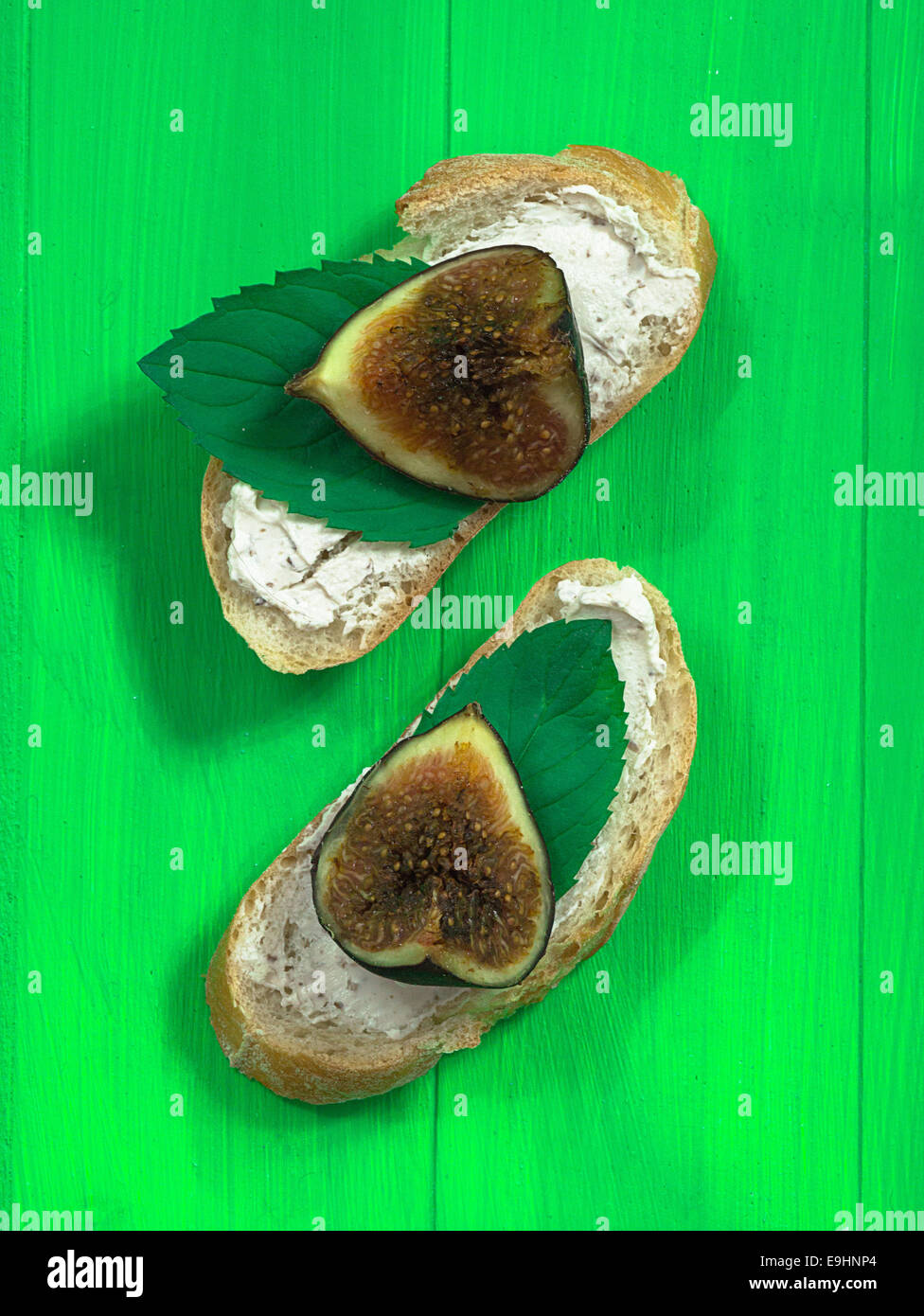 Walnut cream cheese with fresh figs. Stock Photo