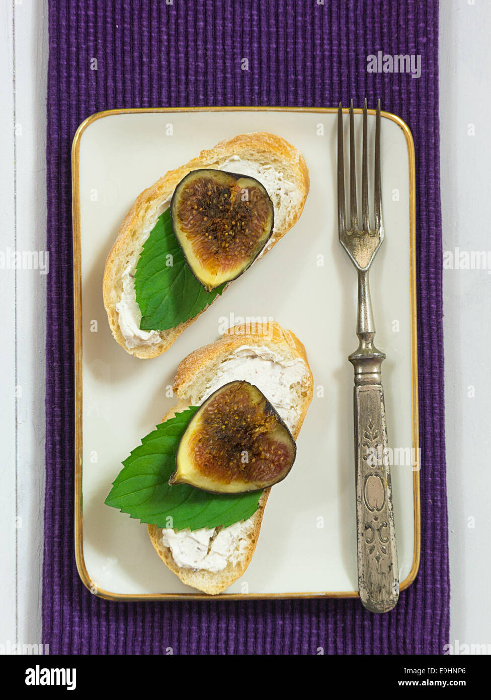 Walnut cream cheese with fresh figs. Stock Photo