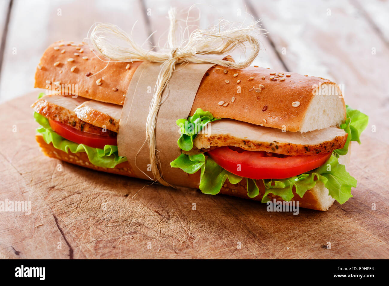 baguette sandwich with grilled chicken and tomatoes Stock Photo Alamy