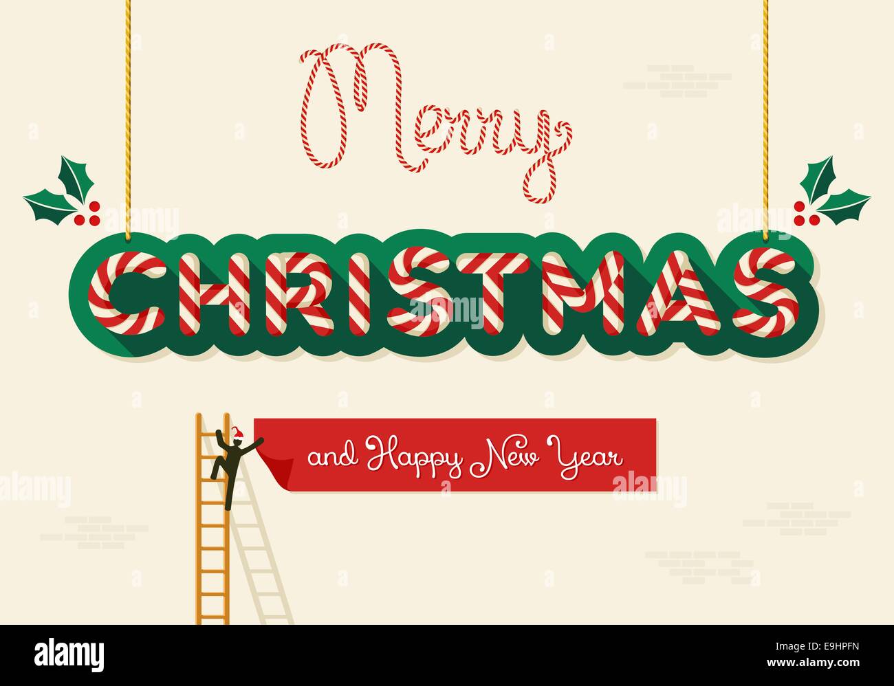Xmas character works on Merry Christmas and Happy New Year billboards. EPS10 vector illustration organized in layers for easy ed Stock Photo