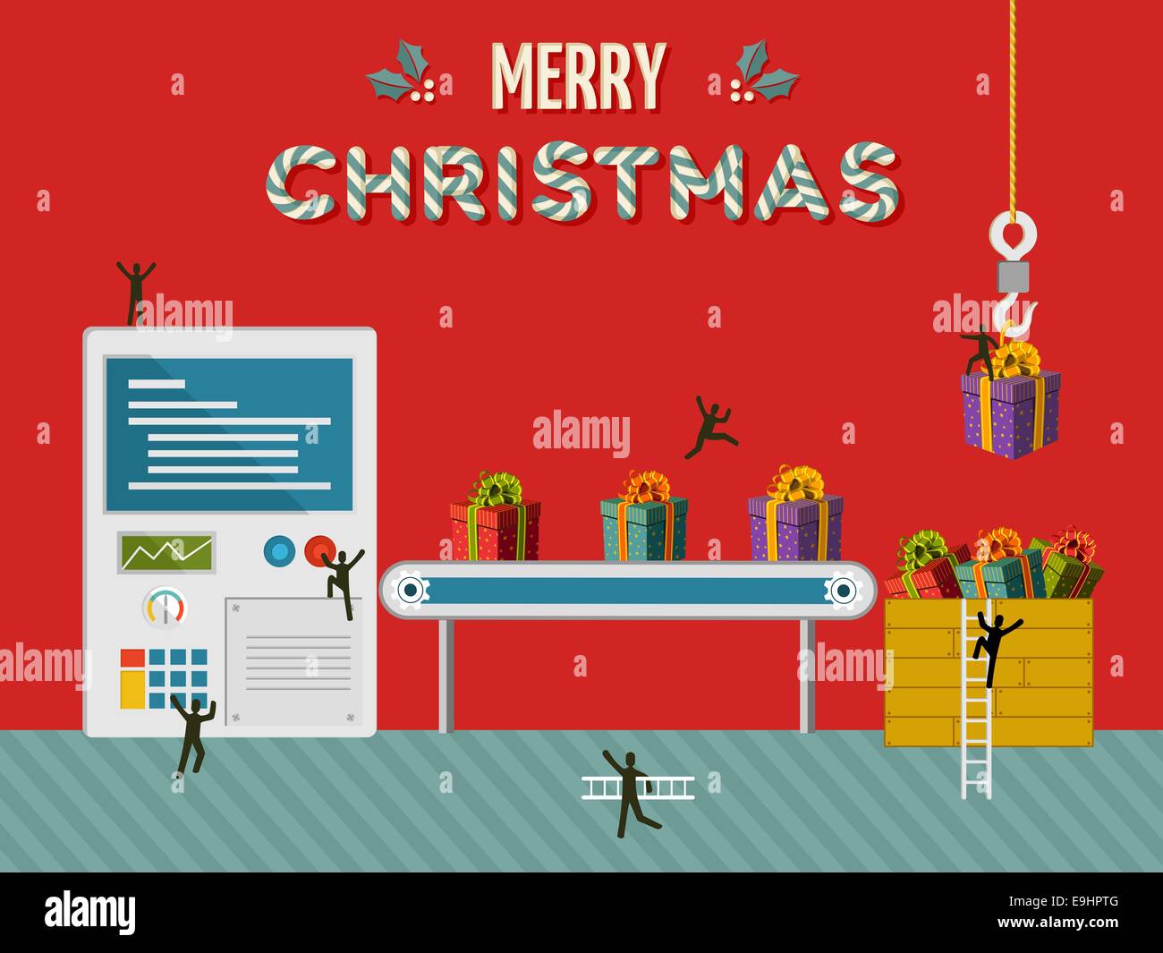 Santa teamwork prepare creative gifts factory for Merry Christmas design. EPS10 vector file organized in layers for easy editing Stock Photo