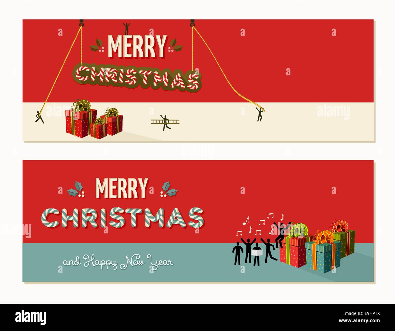 Teamwork collaborative work for Christmas banner design. EPS10 vector illustration organized in layers for easy editing. Stock Photo