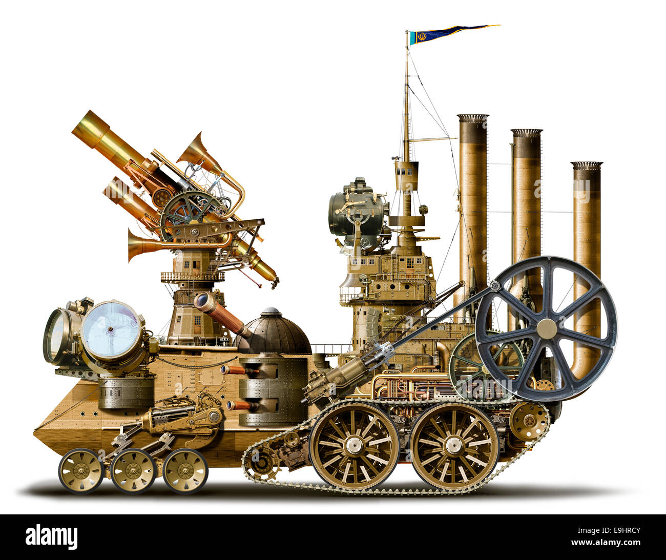 Concept steampunk illustration of a mobile observatory or search engine Stock Photo